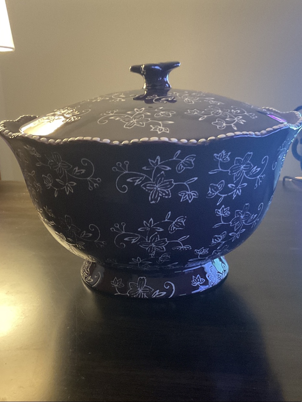 Temp-Tations Purple Soup Tureen with White Floral Pattern